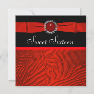 Invitation Fête d'anniversaire Sweet Sixteen Zèbre Rouge