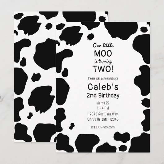 Invitation Fête d'anniversaire Taches de vache laitière Noir  (Devant / Derrière)