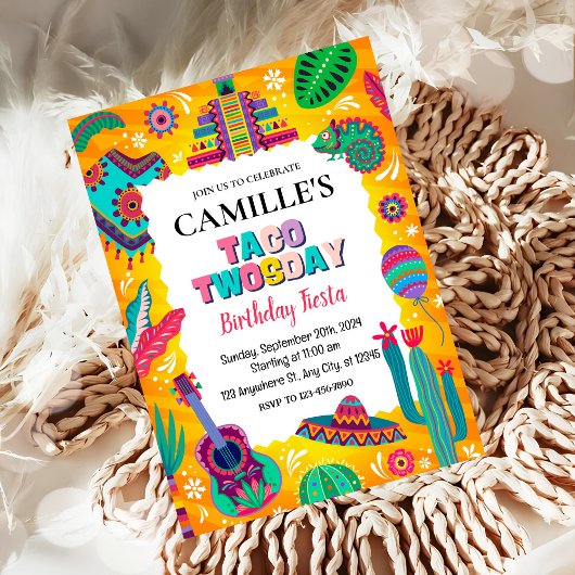 Invitation Fête d'anniversaire Taco Mardi deux pour tous