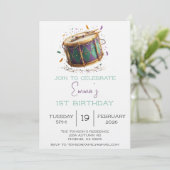 Invitation Fête d'anniversaire tambour de Mardi Gras (Debout devant)