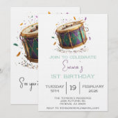 Invitation Fête d'anniversaire tambour de Mardi Gras (Devant / Derrière)