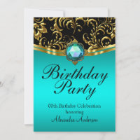 Fête d'anniversaire Teal Bleu Noir Or Damassé