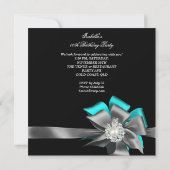 Invitation Fête d'anniversaire Teal Noir Gris Argent Bow Perl (Dos)