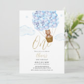 Invitation Fête d'anniversaire Teddy Bear Ballons Bleus (Debout devant)