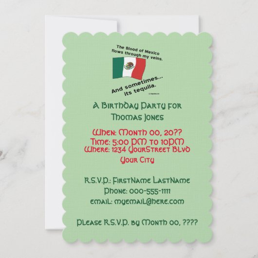 Invitation Fête d'anniversaire Tequila Mexicaine (Devant)