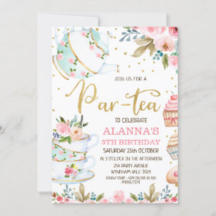 Invitation Fête d'anniversaire thé Par-Tea floral fantaisiste