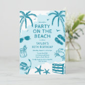 Invitation Fête d'anniversaire thème bleu de plage côtière do (Debout devant)