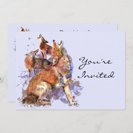 Invitation Fête d'anniversaire Thème Coyote Hurleur Nature An (Devant / Derrière)