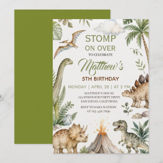 Invitation Fête d'anniversaire thème dinosaures jungle aquare