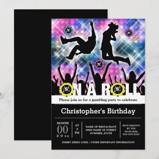 Invitation Fête d'anniversaire thème disco 70's 80's 90's (Devant / Derrière)
