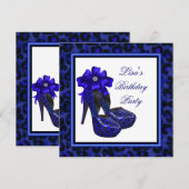 Invitation Fête d'anniversaire thème Léopard Bleu Royal (Devant / Derrière)