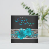 Invitation Fête d'anniversaire thème léopard bleu sarcelle no (Debout devant)