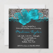 Invitation Fête d'anniversaire thème léopard bleu sarcelle no (Dos)