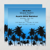 Invitation Fête d'anniversaire Thème Palmiers Noir & Bleu (Devant / Derrière)