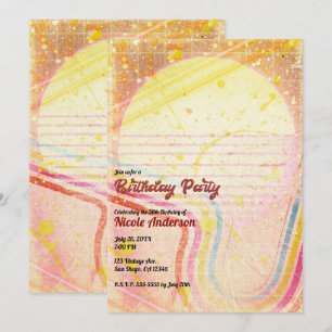Invitation Fête d'anniversaire thème rétro jaune vintage des 