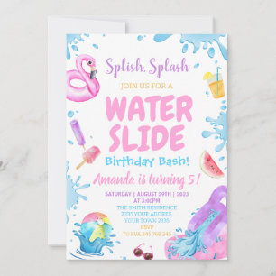 Invitation Fête d'anniversaire Toboggan aquatique de jardin
