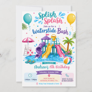 Invitation Fête d'anniversaire Toboggan d'eau personnalisé