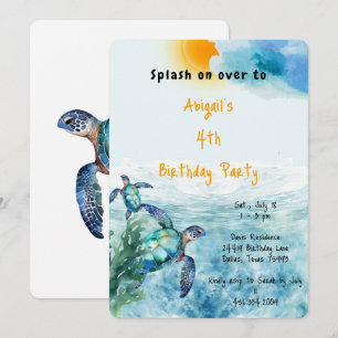 Invitation Fête d'anniversaire Tortue sous la mer