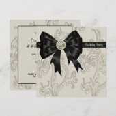 Invitation Fête d'anniversaire tourbillon perle noir et crème (Devant / Derrière)