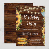 Invitation Fête d'anniversaire tournesol de campagne rustique (Devant / Derrière)
