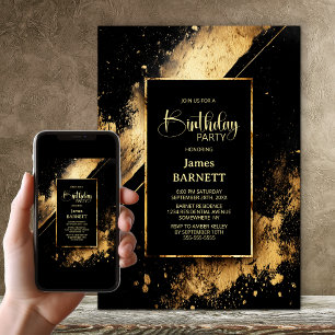 Invitation Fête d'anniversaire tout âge noir et or