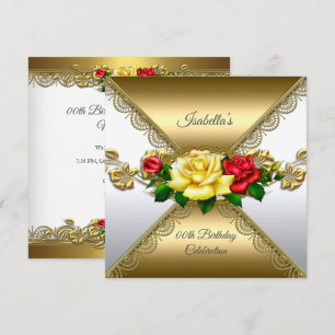 Invitation Fête d'anniversaire tout âge Or rouge jaune Roses