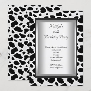 Invitation Fête d'anniversaire tout âge Peau de vache noire e