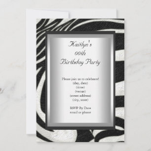 Invitation Fête d'anniversaire tout âge Zèbre noir blanc Anim
