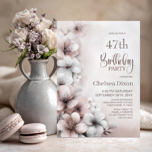 Invitation Fête d'anniversaire toutes ages Fleurs Rose Pâle