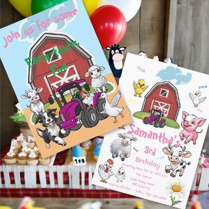 Invitation Fête d'anniversaire tracteur d'animaux de basse-co