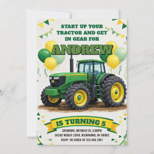 Invitation Fête d'anniversaire tracteur simple et personnel