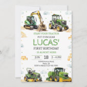 Invitation Fête d'anniversaire tracteur vert (Devant)