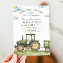 Fête d'anniversaire tracteur vert moderne 1 an