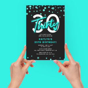 Invitation Fête d'anniversaire trente 30 ans Neon Teal