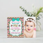 Invitation Fête d'anniversaire Tribal pour filles 1 an (Debout devant)