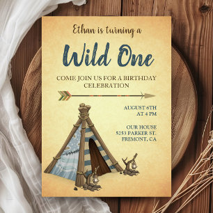 Invitation Fête d'anniversaire Tribal Teepee Wild One