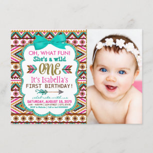 Invitation Fête d'anniversaire Tribale Fille 1 an