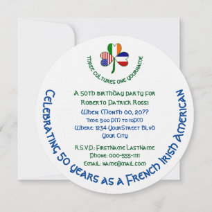 Invitation Fête d'anniversaire tricolore shamrock drapeau fra