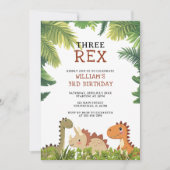 Invitation Fête d'anniversaire Trois Rex Dinosaur mignon (Devant)