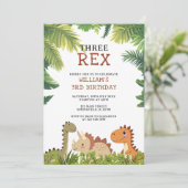 Invitation Fête d'anniversaire Trois Rex Dinosaur mignon (Debout devant)