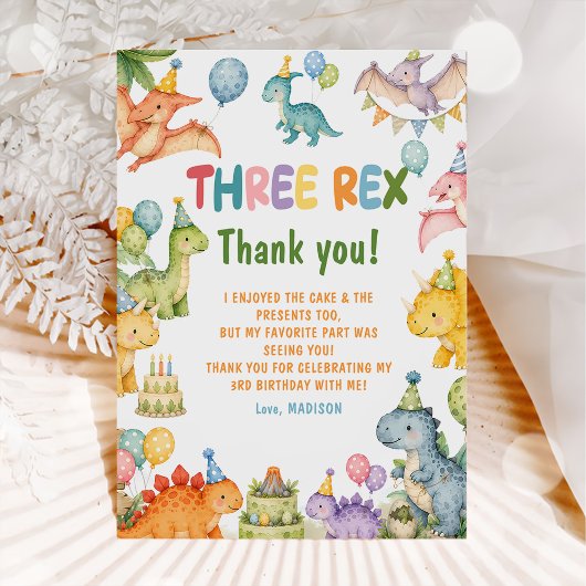 Invitation Fête d'anniversaire Trois Rex Dinosaure 3 ans 