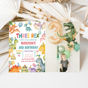Invitation Fête d'anniversaire Trois Rex Dinosaure 3 ans