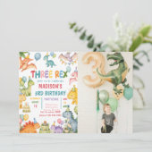 Invitation Fête d'anniversaire Trois Rex Dinosaure 3 ans (Debout devant)