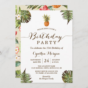 Invitation Fête d'Anniversaire Tropical - Feuilles d'ananas d