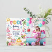 Invitation Fête d'anniversaire Tropical Splish Splash Piscine (Debout devant)