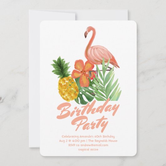 Invitation Fête d'anniversaire tropicale (Devant)