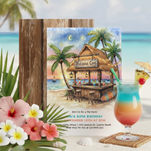 Invitation Fête d'anniversaire tropicale au bar Tiki sur la p