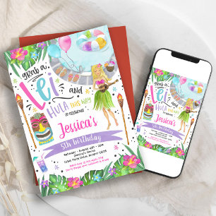 Invitation Fête d'anniversaire tropicale au bord de la piscin