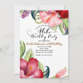 Invitation Fête d'anniversaire tropicale avec des fleurs bota (Devant)