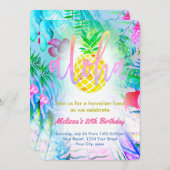 Invitation fête d'anniversaire tropicale colorée (Devant / Derrière)
